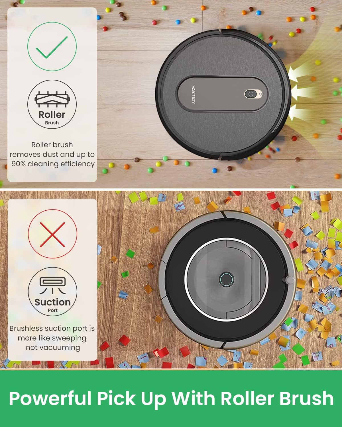 Vactidy T6 Robot Vacuum, Slim, Quiet, Automatic Self-Charging Robotic Vacuum Cleaner, Daily Schedule Cleaning, 2.4GHz WiFi/App/Alexa/Siri Control, Good for Pet Hair, Hard Floor and Low Pile Carpet