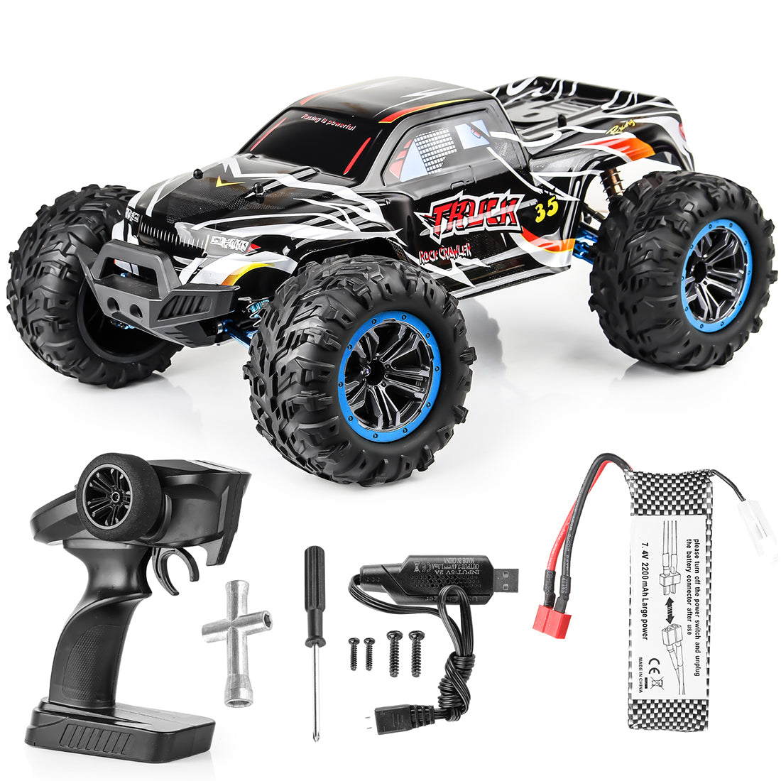 RC Car 1/10 4WD 2.4G 70KM/H Metal Brushless High-speed Off-road Vehicle All-terrain Electric Climbing RC Car Monster Truck Model Toy - Black