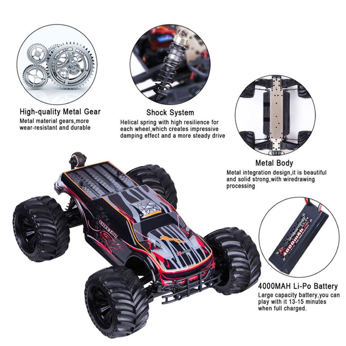 JLB Racing 11101 1/10 4WD 2.4G Off-road Splashproof Flip Brushless Monster RC Car Remote Control Truck - RTR