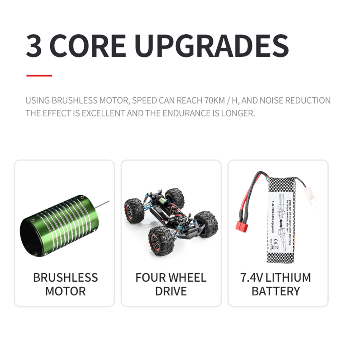 RC Car 1/10 4WD 2.4G 70KM/H Metal Brushless High-speed Off-road Vehicle All-terrain Electric Climbing RC Car Monster Truck Model Toy - Black