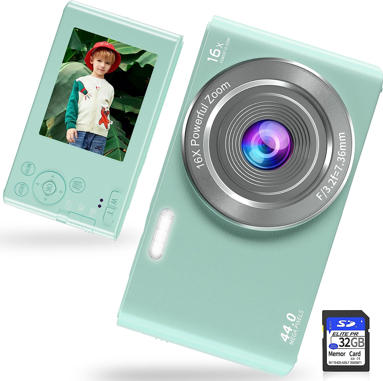 Saneen Digital Camera, FHD 2.7K Cameras for Photography, 44MP Kids Camera Small Compact Digital Camera for Teens, Adults & Beginners with 32GB SD Card, 16X Zoom, Two Rechargeable Batteries-Pink