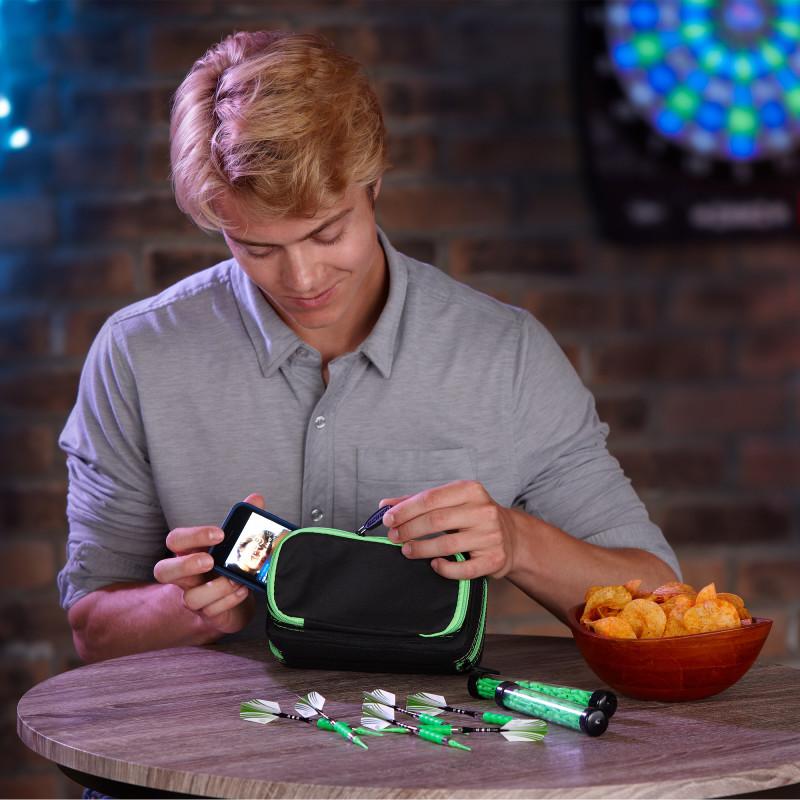 Casemaster Plazma Pro Dart Case Black with Green Trim and Phone Pocket