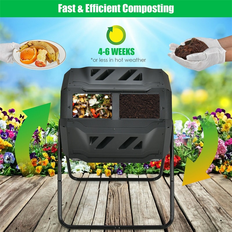 43 Gallon Outdoor Dual Rotating Chamber Compost Tumbler