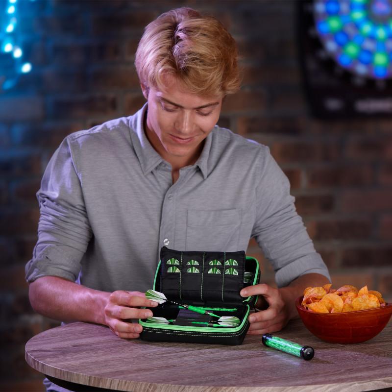 Casemaster Plazma Pro Dart Case Black with Green Trim and Phone Pocket