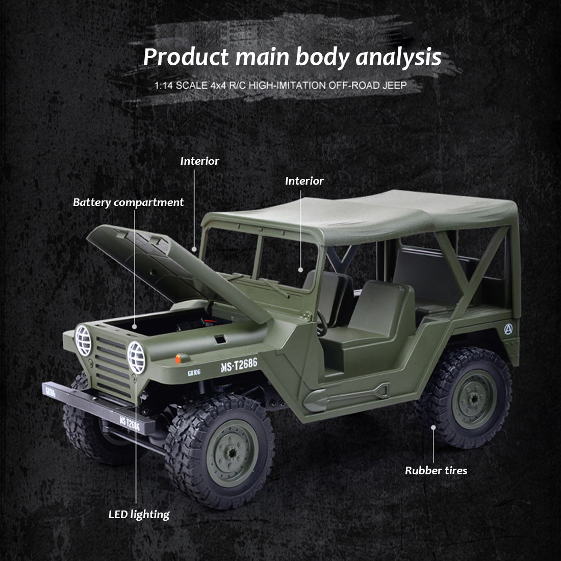 SUBOTECH BG1522 1:14 2.4G Electric RC Car 4WD 15+KM/H Off-road Vehicle Crawler with LED Headlight WIFI Camera - RTR