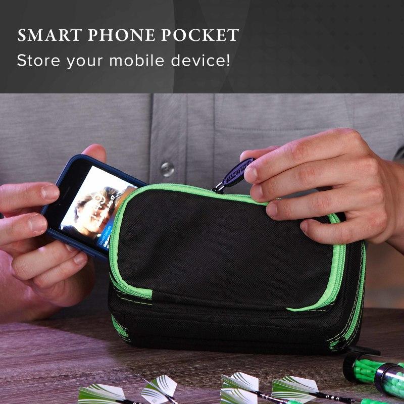 Casemaster Plazma Pro Dart Case Black with Green Trim and Phone Pocket