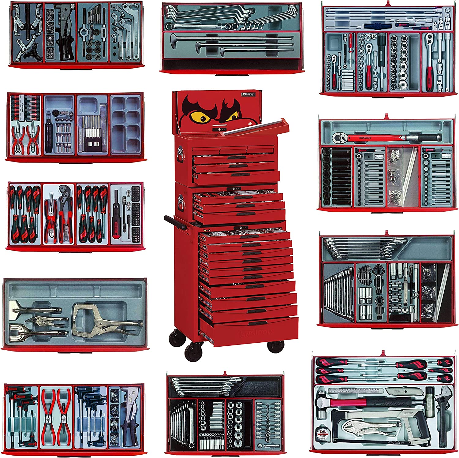 Teng Tools 1001 Piece Mega Master Mixed Hand Tool Kit + 3 Toolbox Storage Cases - TCMM1001N, Silver