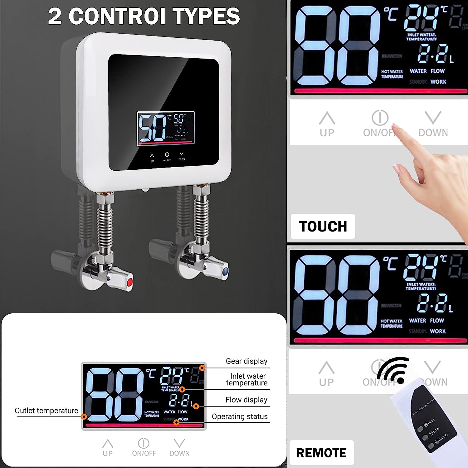 Tankless Water Heater Electric 5500W 110V,Constant Temperature Instant Hot Water Heater with Remote Control Digital Display RV water heater for Home Kitchen Indoor(White)(Can't Use Socket)