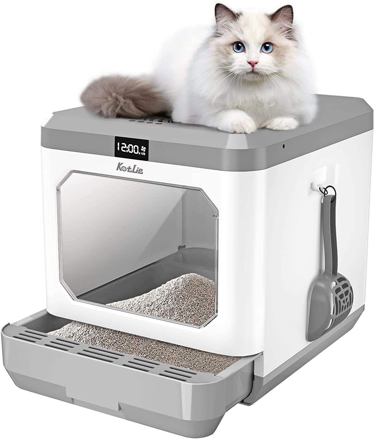Smart Odor Removal Cat Litter Box, Covered Kitty Litter Box Extra Large Space, Enclosed Litter Box with Lid for Multiple Indoor Cats, Easy Clean, and Assemble, Includes Scoop and Mat