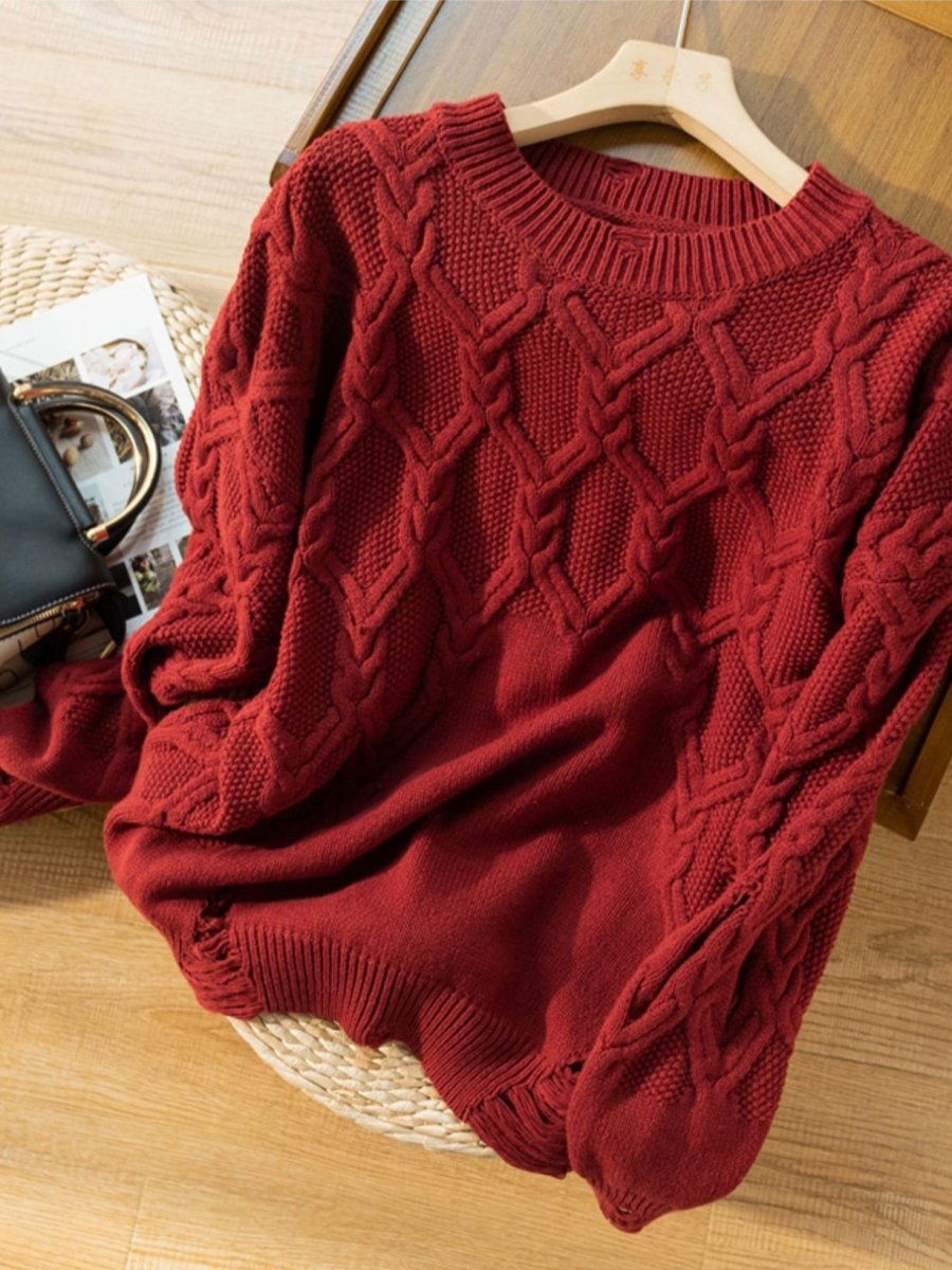 100% Natural Fabric Crew Neck Pullover Casual Knitted Sweater