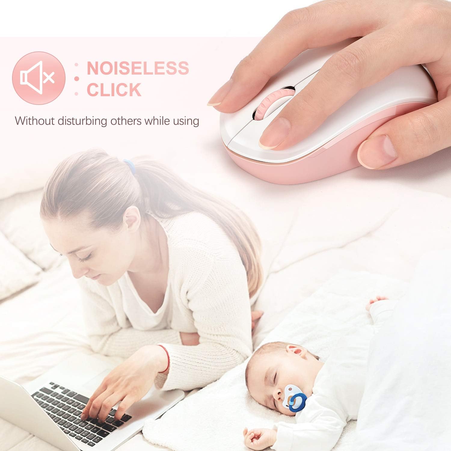 seenda Wireless Mouse, 2.4G Noiseless Mouse with USB Receiver - Portable Computer Mice for PC, Tablet, Laptop with Windows System - Mint Green