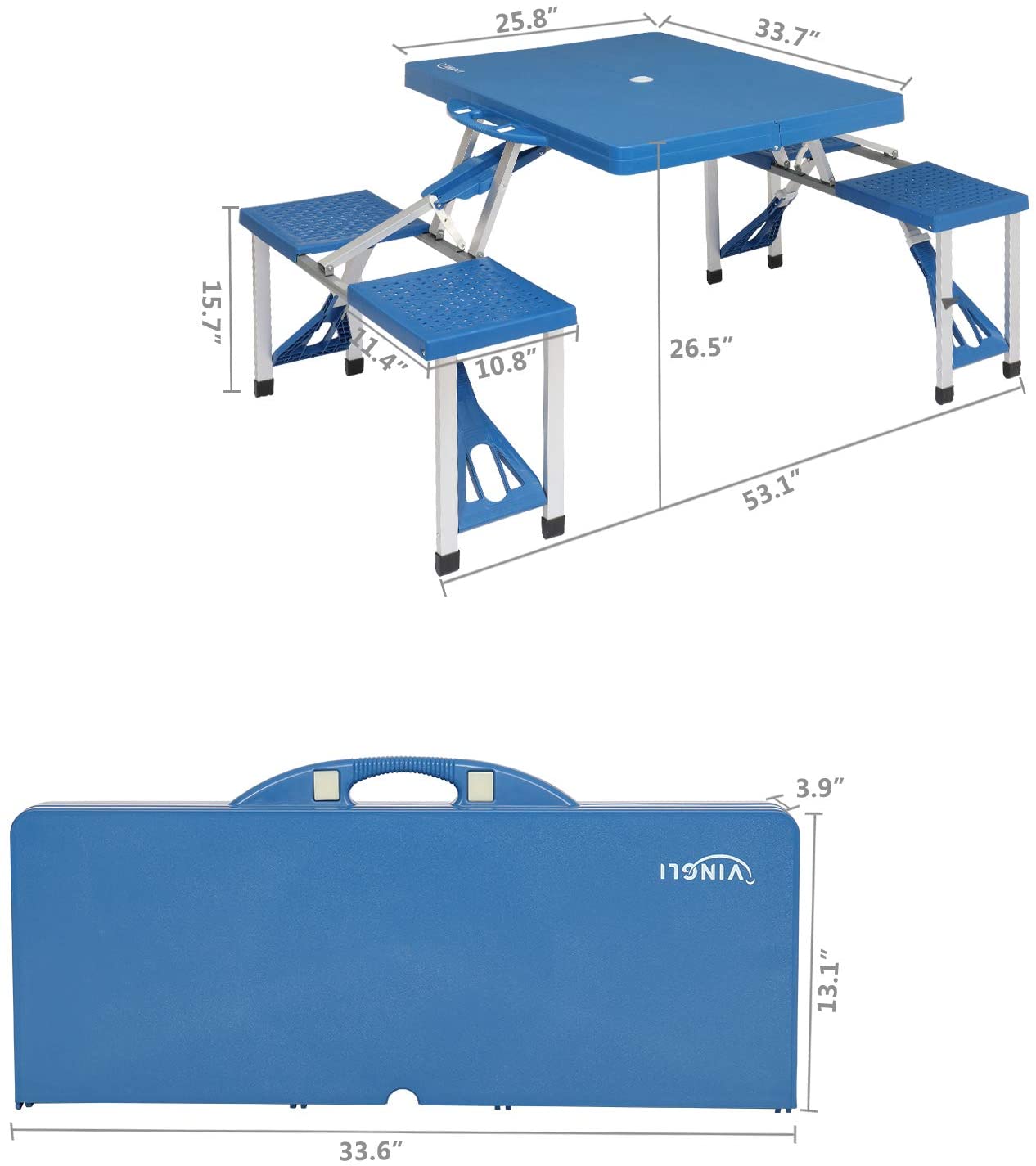 4 Ft  Portable Foldable Camping Picnic Table Set 220 Lbs Support 4-Seats Aluminum Frame Blue