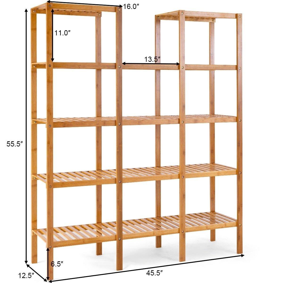 5 Tier Multifunctional Bamboo Shelf Rock Plant Display Stand (12 Pots)