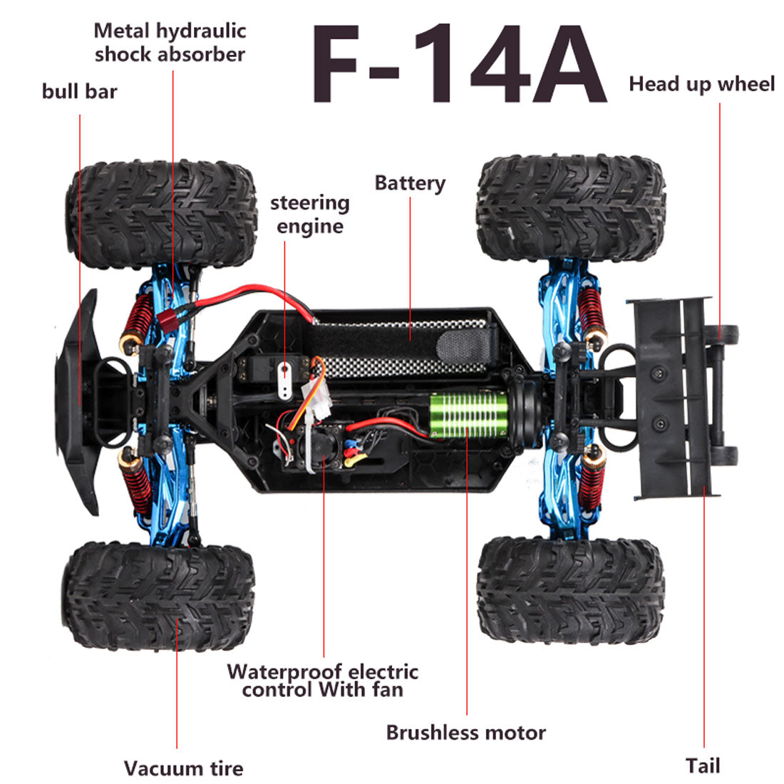 F14A 1/10 Full Scale 70km/h High Speed Brushless RC Car 2.4G Remote Control Car 4WD Off-road Vehicle - RTR Version