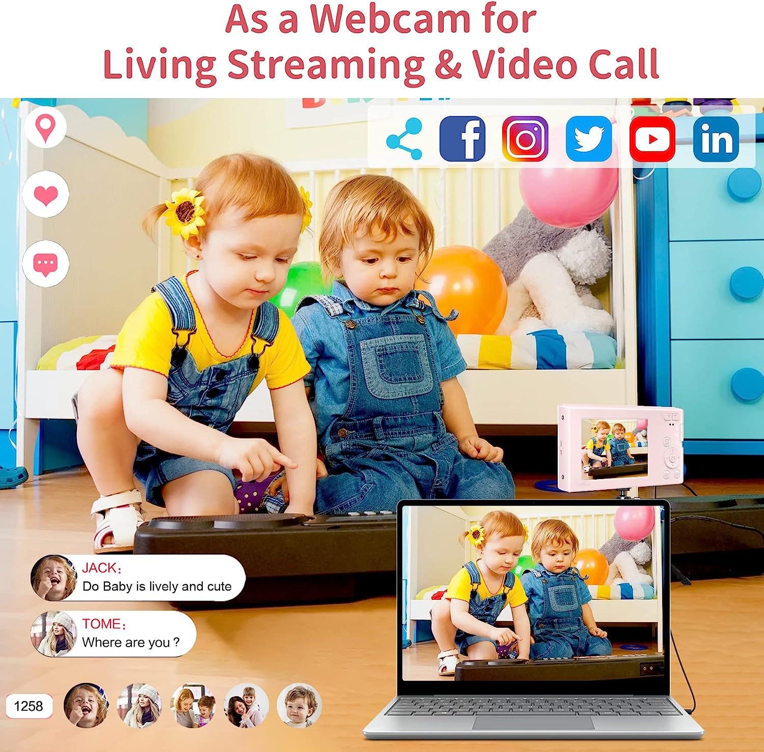 Saneen Digital Camera, FHD 2.7K Cameras for Photography, 44MP Kids Camera Small Compact Digital Camera for Teens, Adults & Beginners with 32GB SD Card, 16X Zoom, Two Rechargeable Batteries-Pink