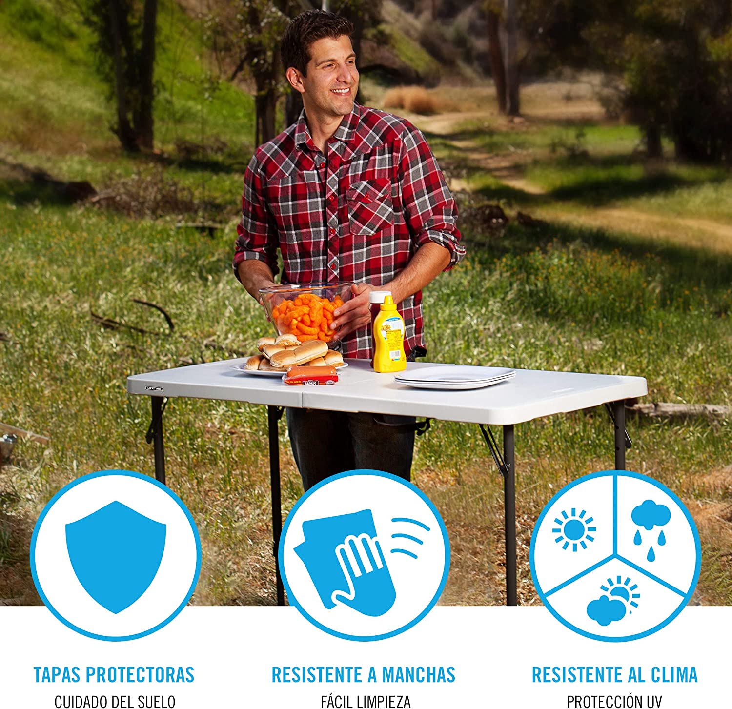 Height Adjustable Craft Camping and Utility Folding Table, 4 Foot, 4'/48 x 24, White Granite