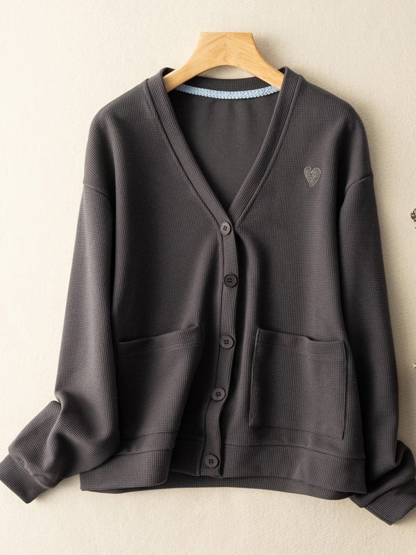 100% Natural Fabric V Neck Casual Cardigan Coat