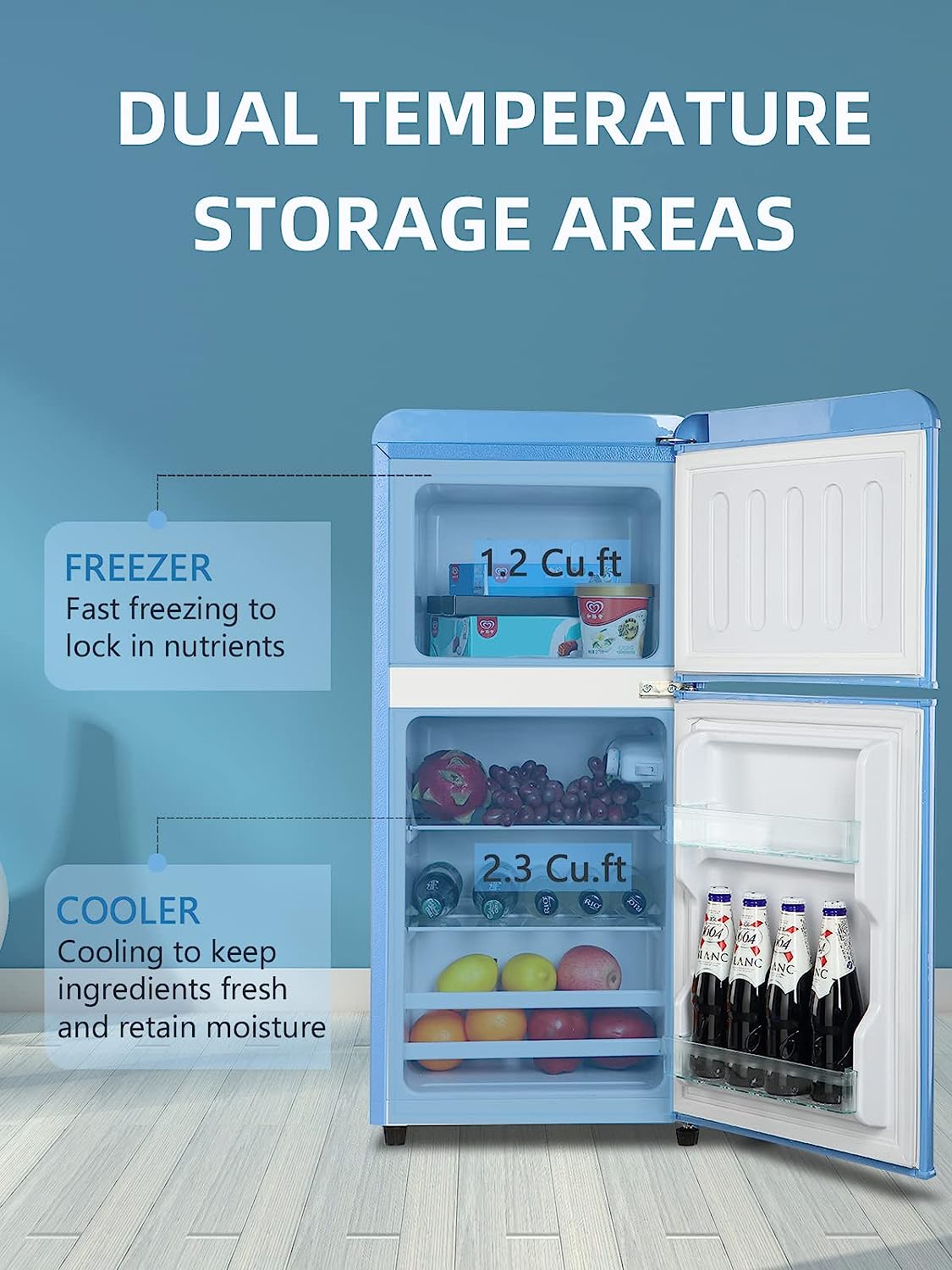 KRIB BLING Mini Fridge with Freezer on Top, 3.5 Cu.Ft Compact Refrigerator with 7 Levels Adjustable Thermostat, Small Fridge for Dorm, Office, RV Camping, Silver