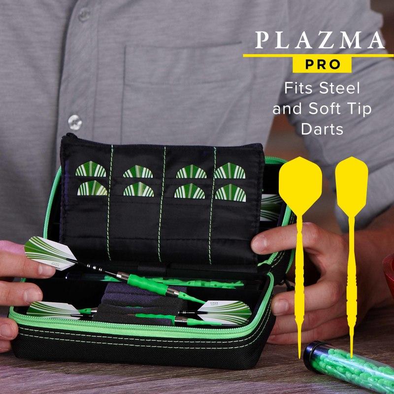 Casemaster Plazma Pro Dart Case Black with Green Trim and Phone Pocket