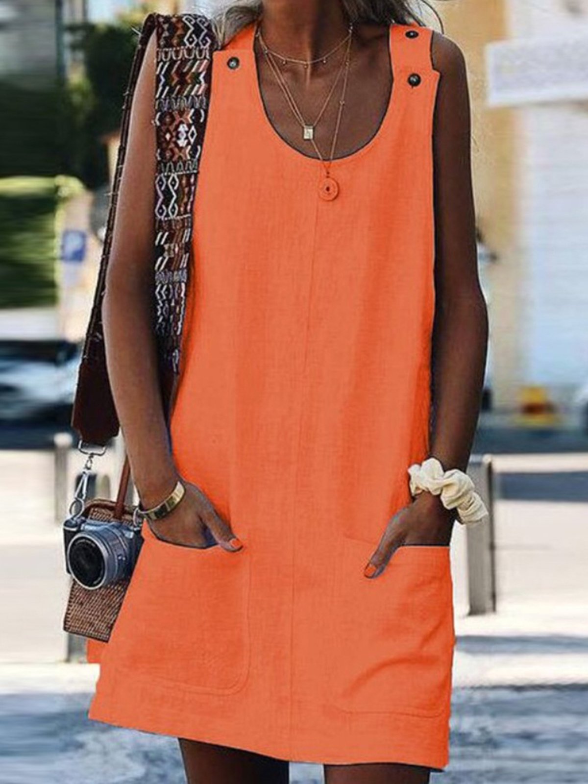 Women's Pure Color Strap Dress