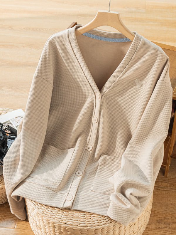 100% Natural Fabric V Neck Casual Cardigan Coat