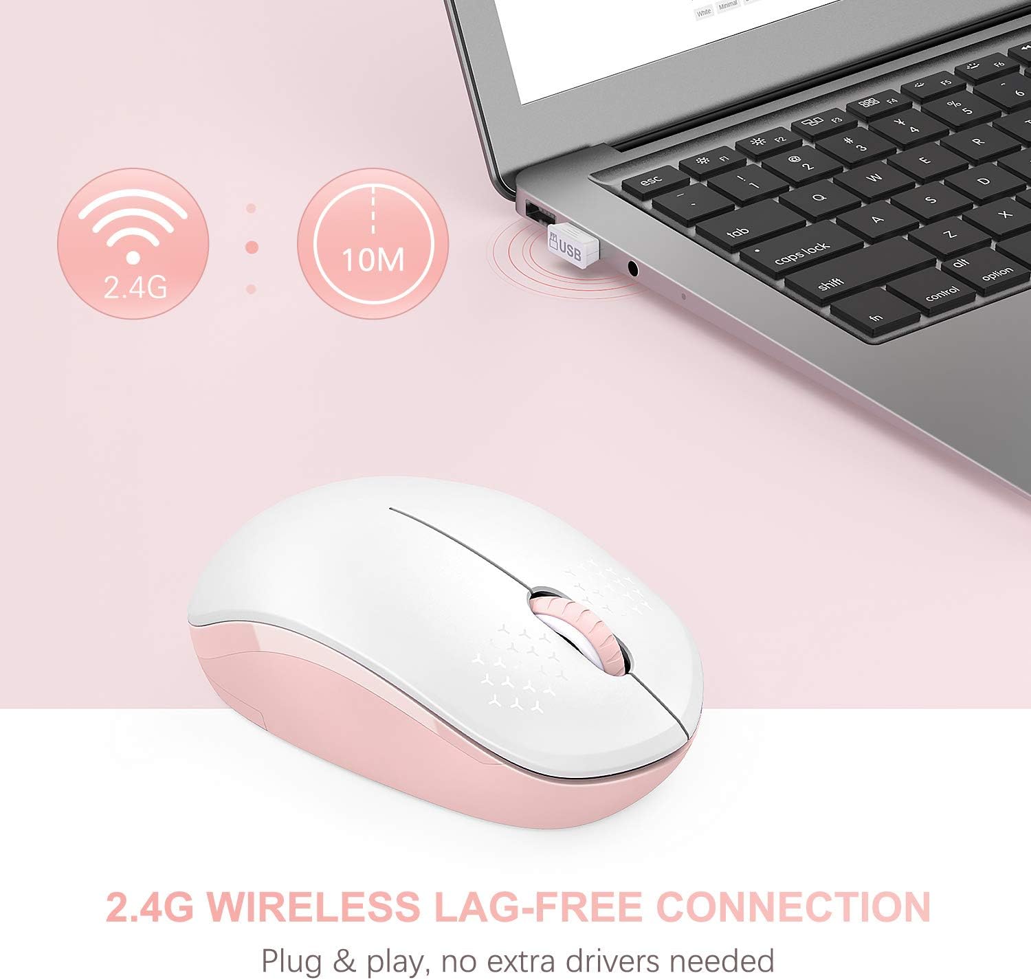 seenda Wireless Mouse, 2.4G Noiseless Mouse with USB Receiver - Portable Computer Mice for PC, Tablet, Laptop with Windows System - Mint Green