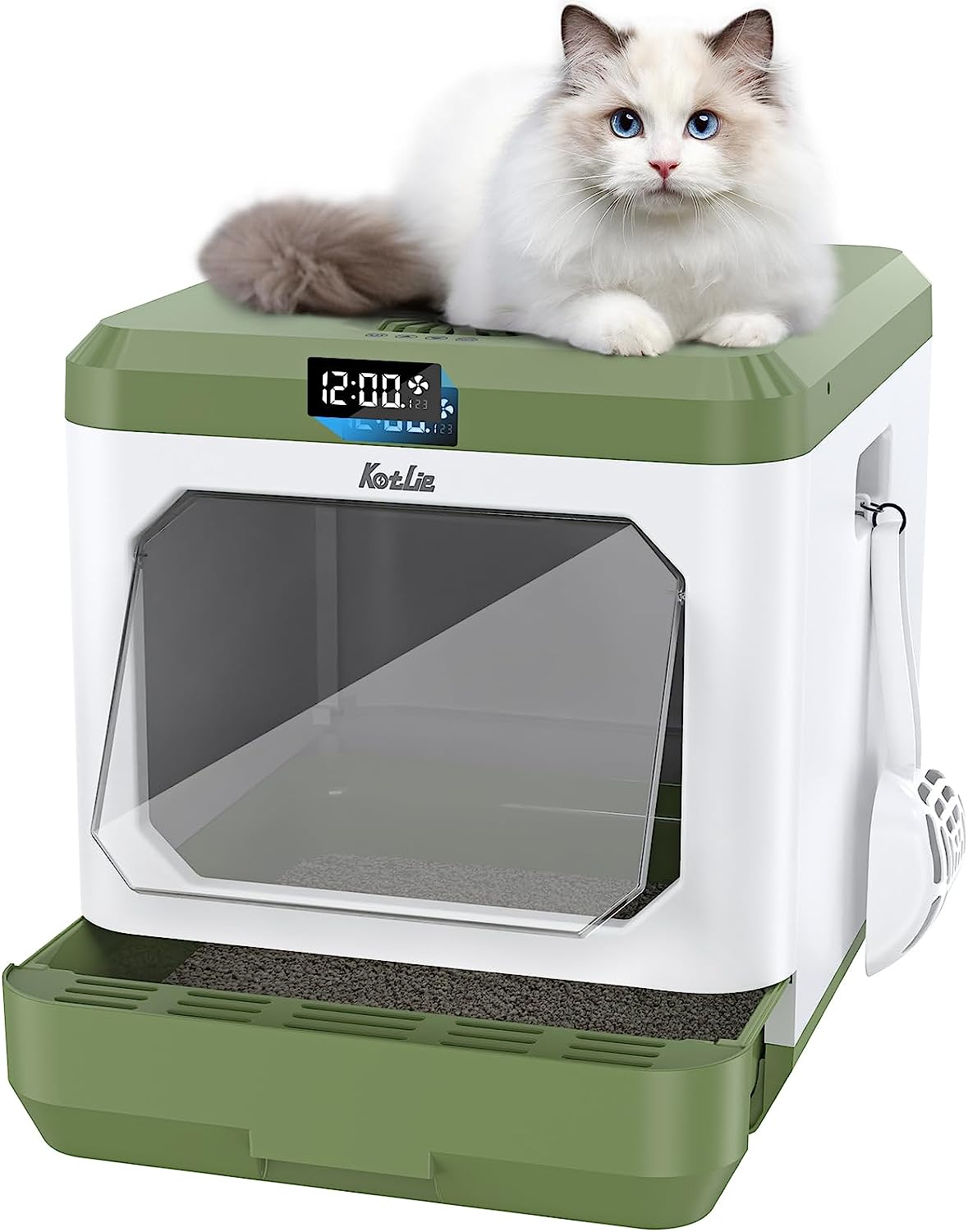 Smart Odor Removal Cat Litter Box, Covered Kitty Litter Box Extra Large Space, Enclosed Litter Box with Lid for Multiple Indoor Cats, Easy Clean, and Assemble, Includes Scoop and Mat