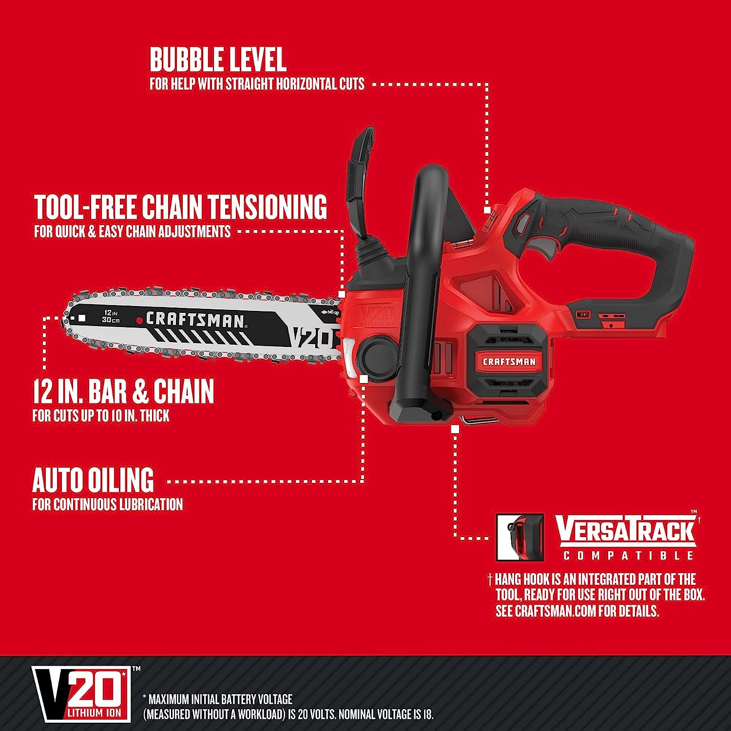 CRAFTSMAN V20* Cordless Chainsaw, 12-Inch (CMCCS620M1)