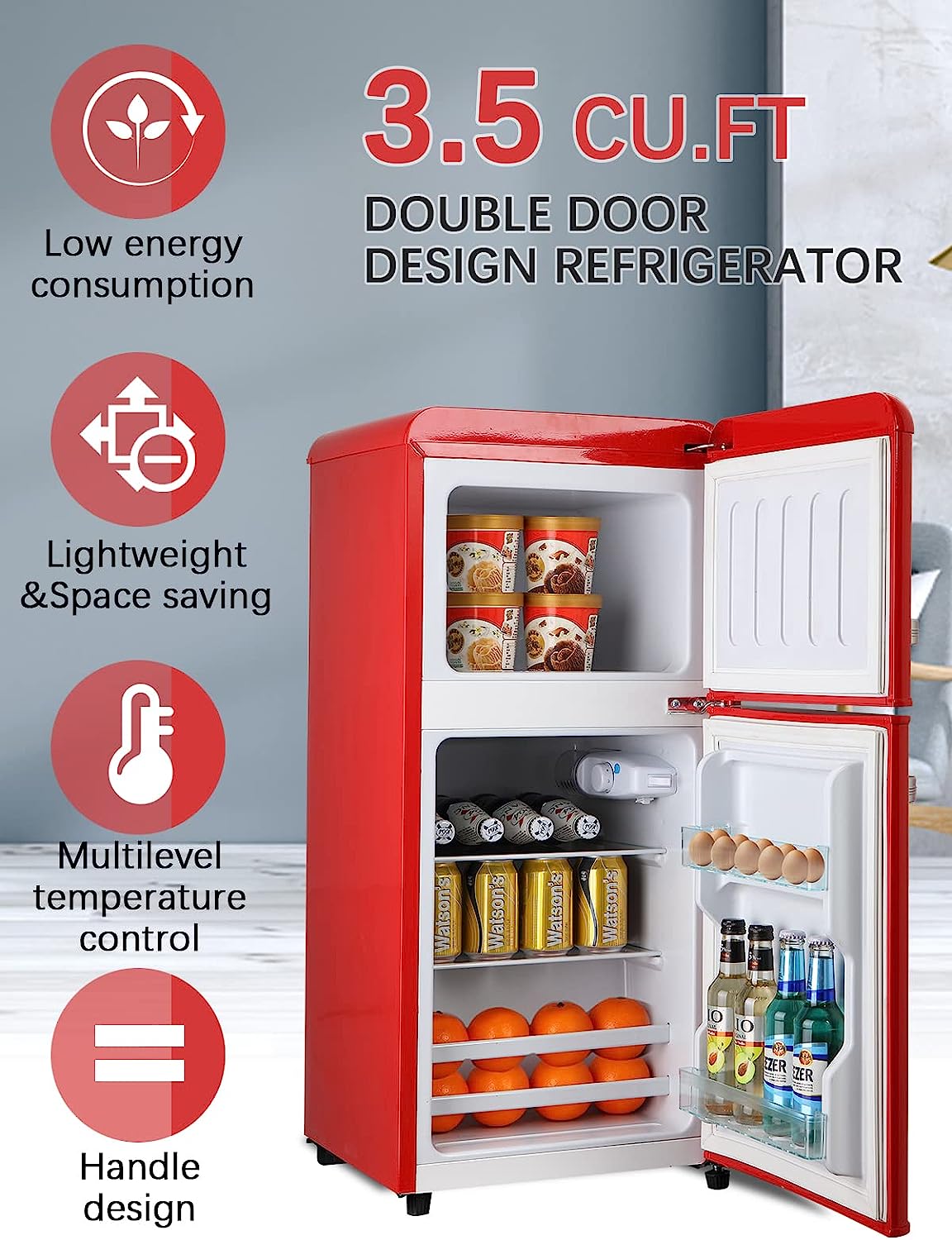 KRIB BLING Mini Fridge with Freezer on Top, 3.5 Cu.Ft Compact Refrigerator with 7 Levels Adjustable Thermostat, Small Fridge for Dorm, Office, RV Camping, Silver