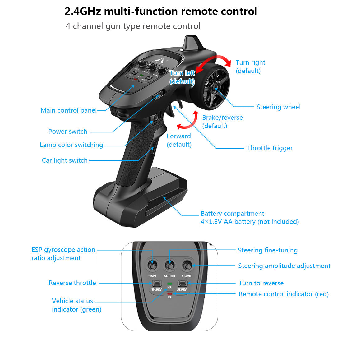 RC Car 1/16 50KM/H 4CH 4WD 2.4G Full Scale Brushless High-speed Racing Car Drifting RC Car with Front Lights - RTR Brushless Version (Grey Golden)
