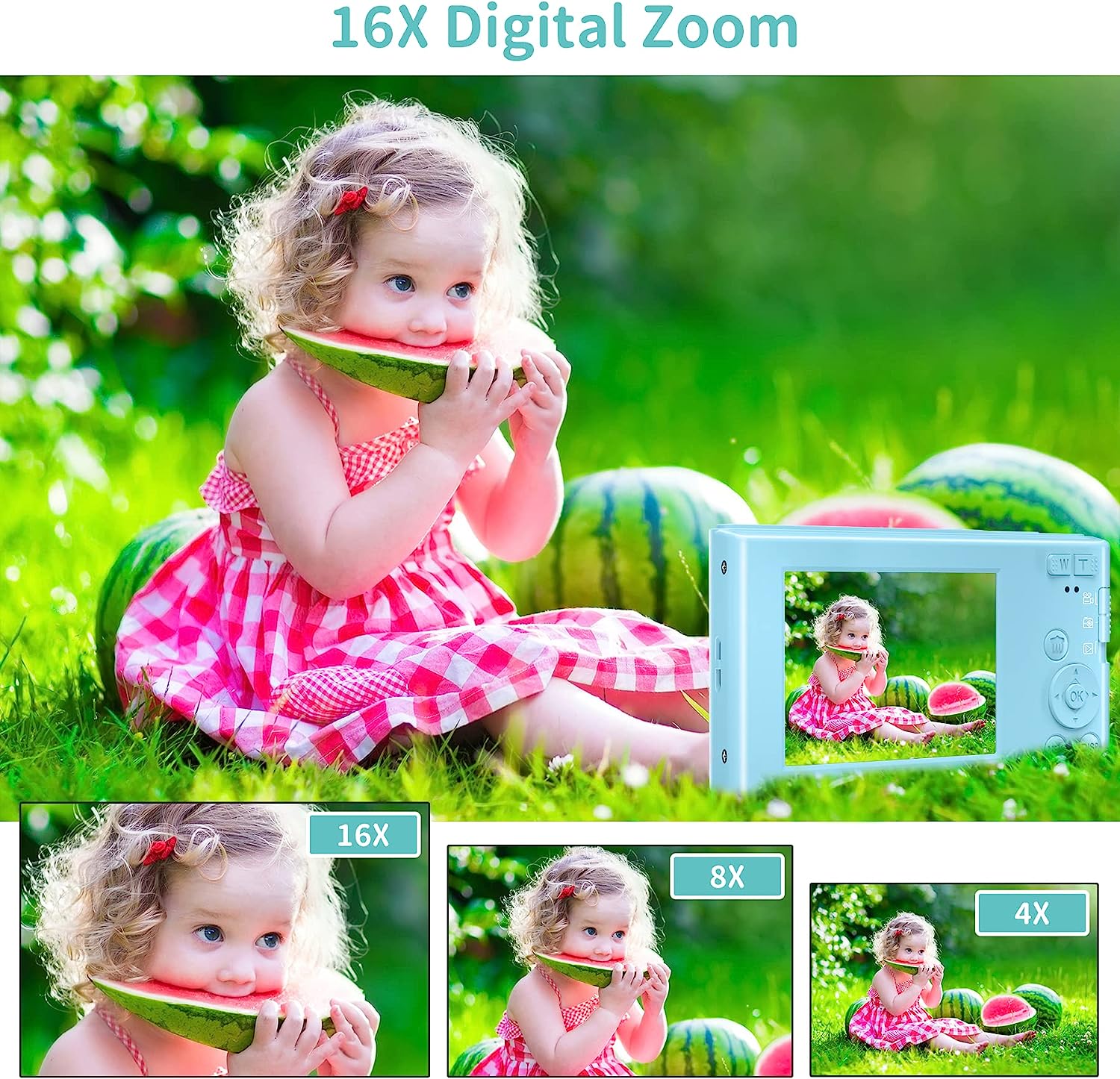 Saneen Digital Camera, FHD 2.7K Cameras for Photography, 44MP Kids Camera Small Compact Digital Camera for Teens, Adults & Beginners with 32GB SD Card, 16X Zoom, Two Rechargeable Batteries-Pink