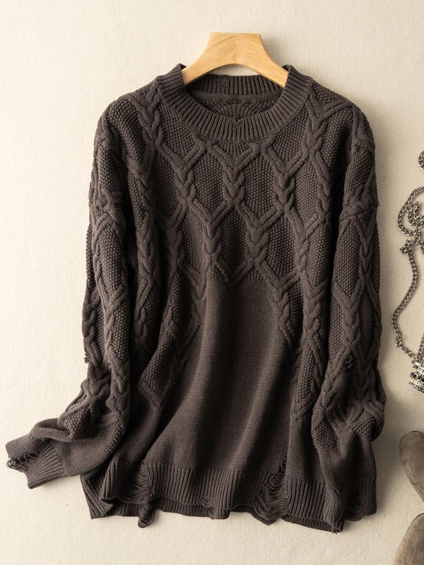 100% Natural Fabric Crew Neck Pullover Casual Knitted Sweater