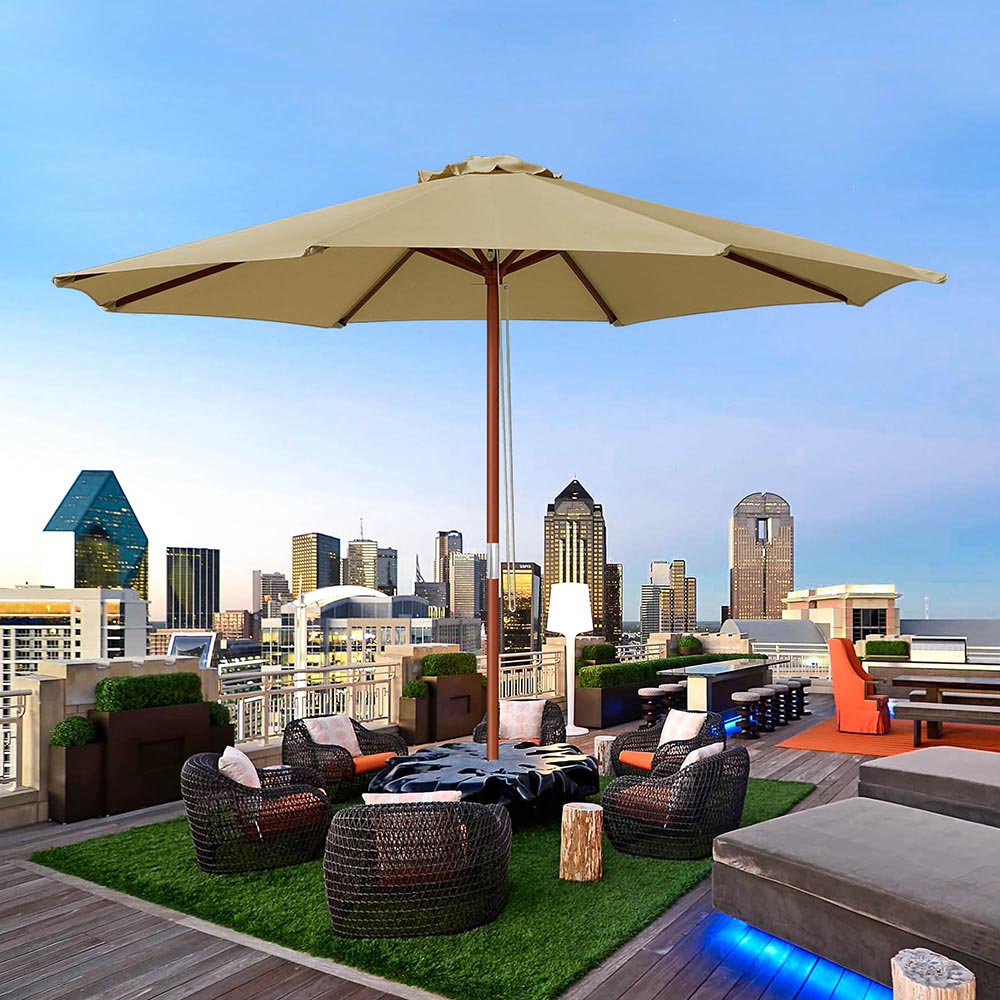9ft Patio Wood Market Umbrella Multiple Colors