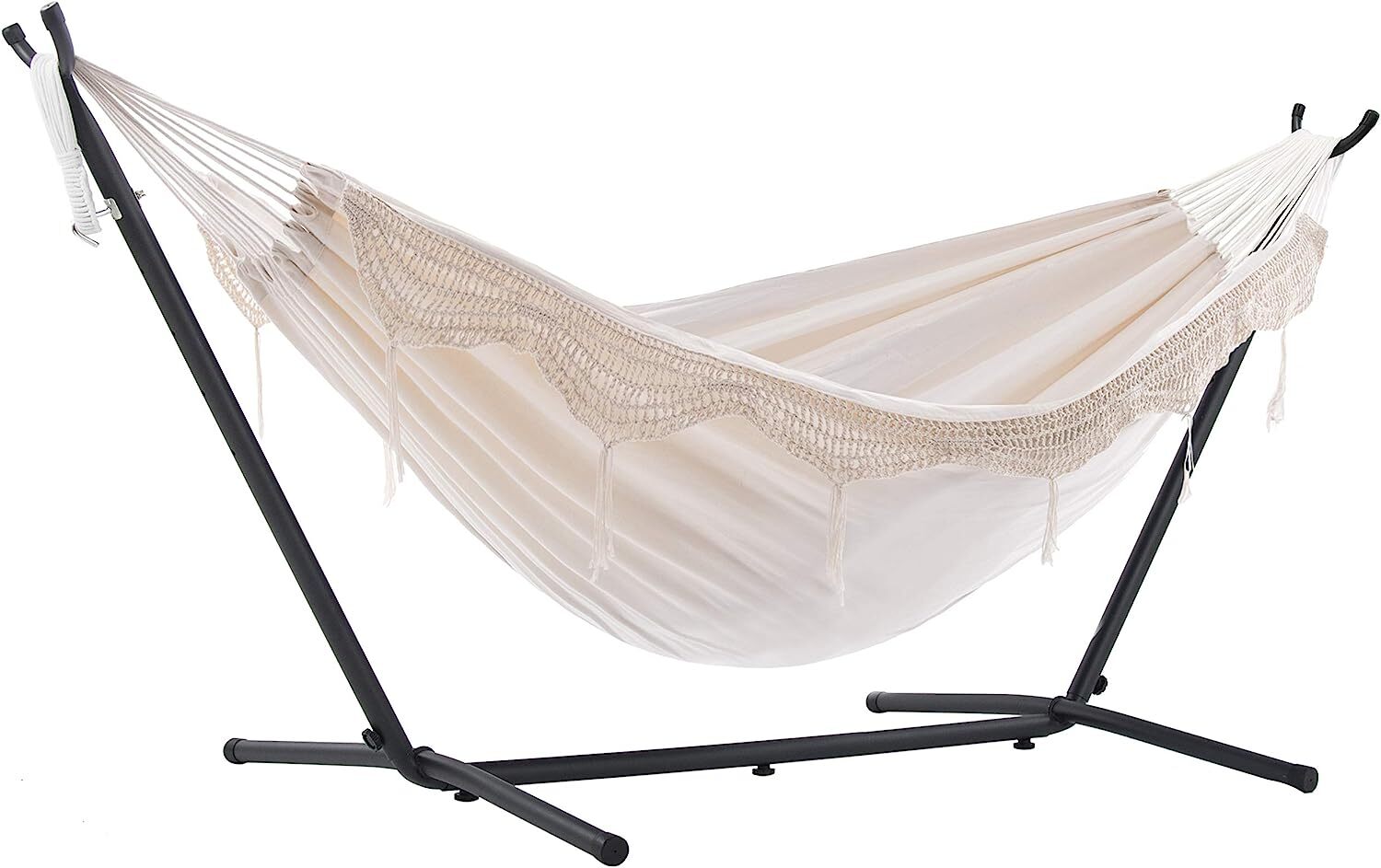 Double Cotton Hammock with Space Saving Steel Stand, Tropical (450 lb Capacity - Premium Carry Bag Included)