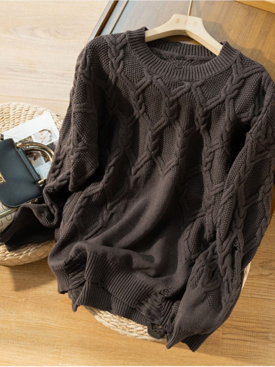 100% Natural Fabric Crew Neck Pullover Casual Knitted Sweater