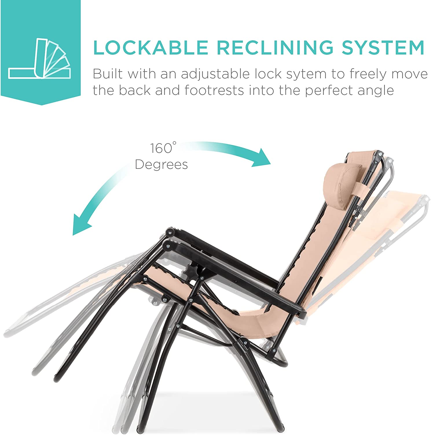 Folding Zero Gravity Outdoor Recliner Patio Lounge Chair w/Adjustable Canopy Shade, Headrest, Side Accessory Tray, Textilene Mesh - Beige