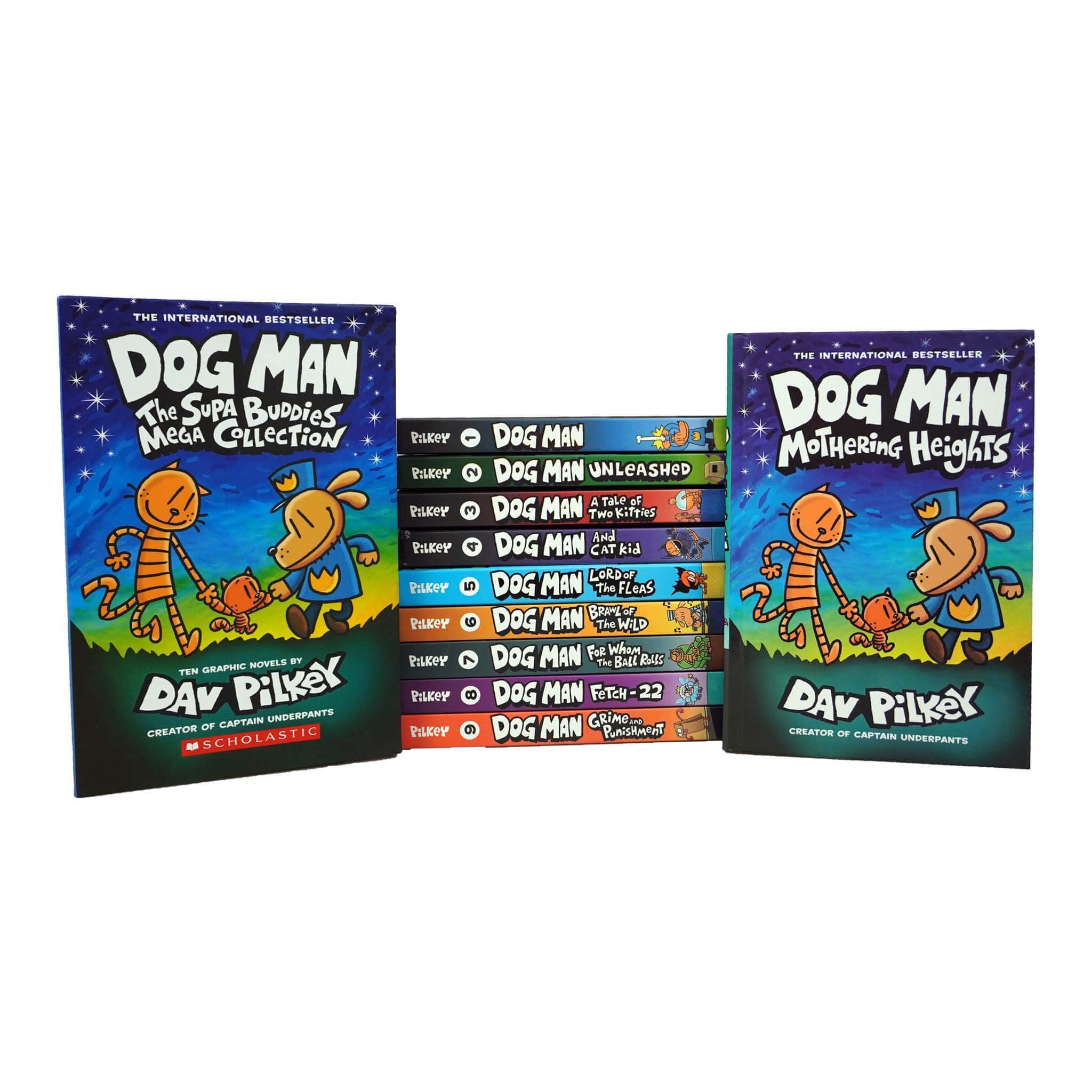 Dog Man 1-10: The Supa Buddies Mega Collection by Dav Pilkey 10 Books Box Set - Ages 6-12 - Hardback