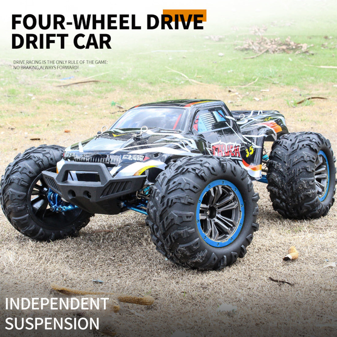 RC Car 1/10 4WD 2.4G 70KM/H Metal Brushless High-speed Off-road Vehicle All-terrain Electric Climbing RC Car Monster Truck Model Toy - Black