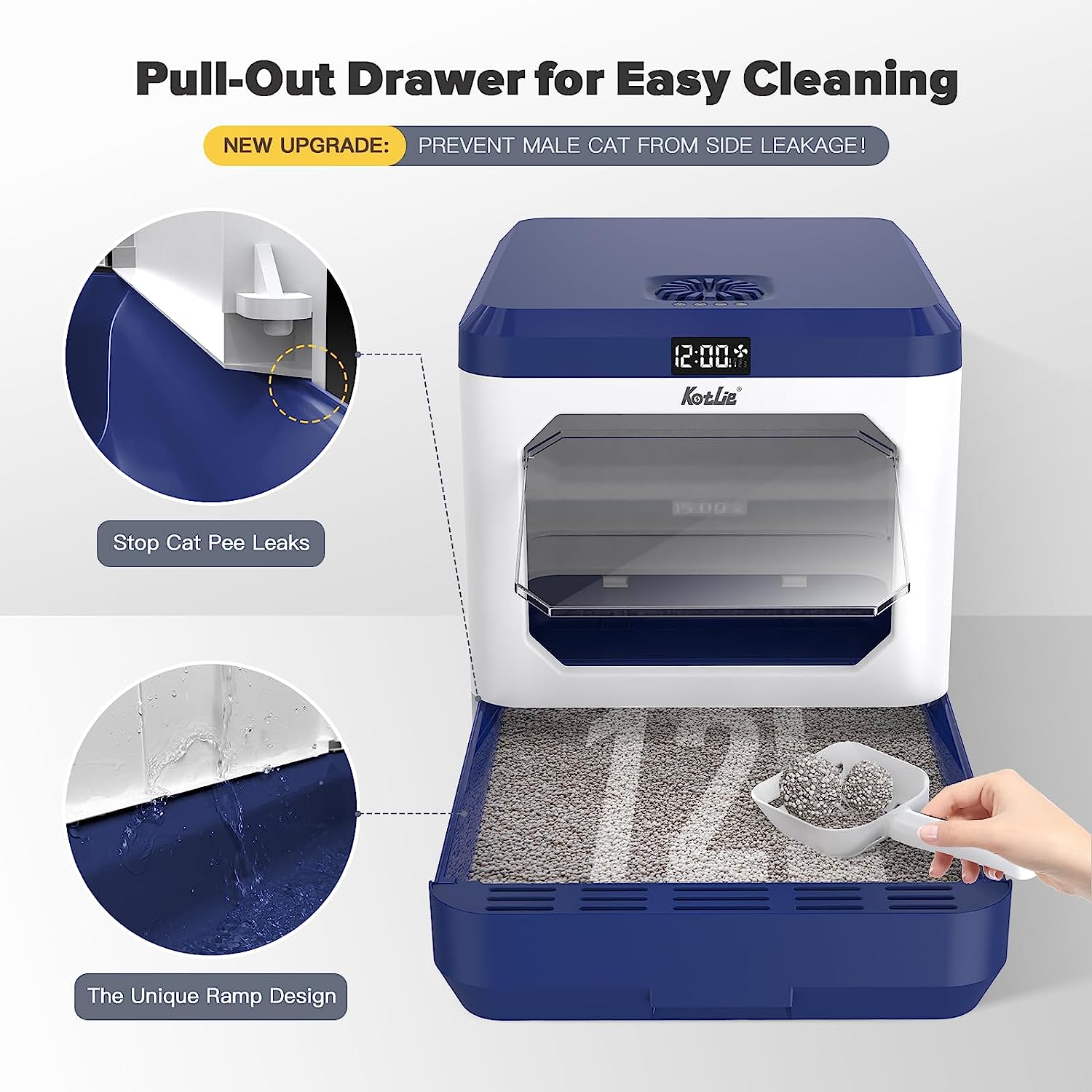 Smart Odor Removal Cat Litter Box, Covered Kitty Litter Box Extra Large Space, Enclosed Litter Box with Lid for Multiple Indoor Cats, Easy Clean, and Assemble, Includes Scoop and Mat