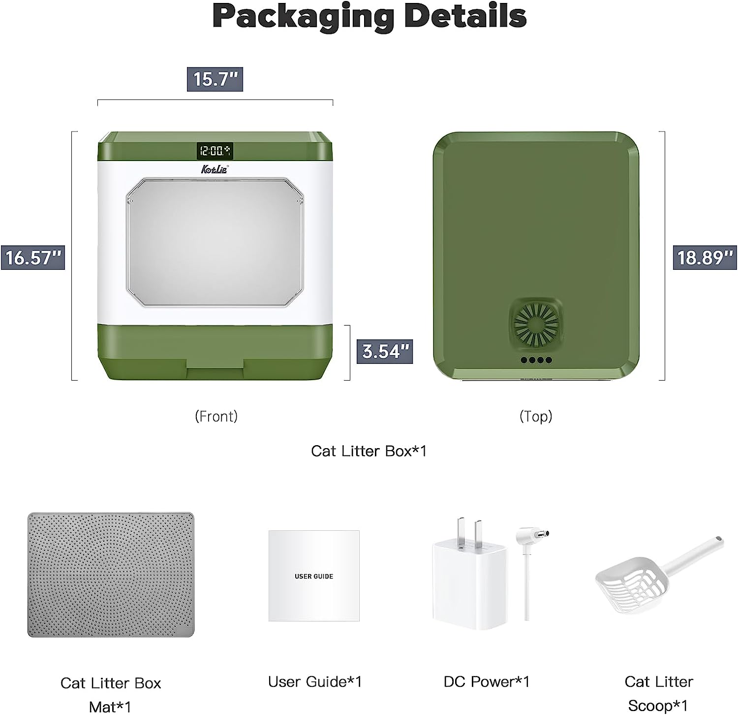 Smart Odor Removal Cat Litter Box, Covered Kitty Litter Box Extra Large Space, Enclosed Litter Box with Lid for Multiple Indoor Cats, Easy Clean, and Assemble, Includes Scoop and Mat