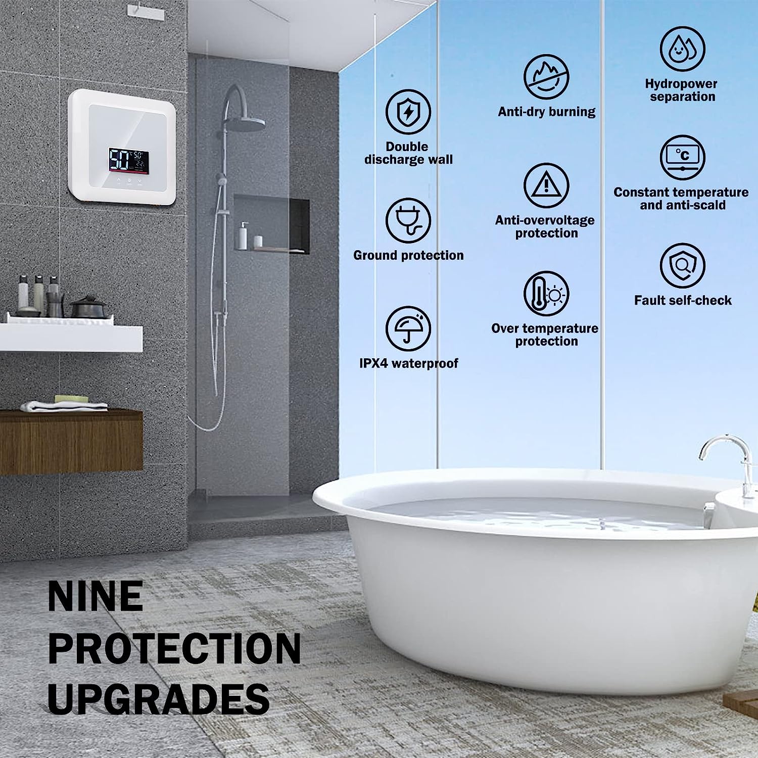 Tankless Water Heater Electric 5500W 110V,Constant Temperature Instant Hot Water Heater with Remote Control Digital Display RV water heater for Home Kitchen Indoor(White)(Can't Use Socket)