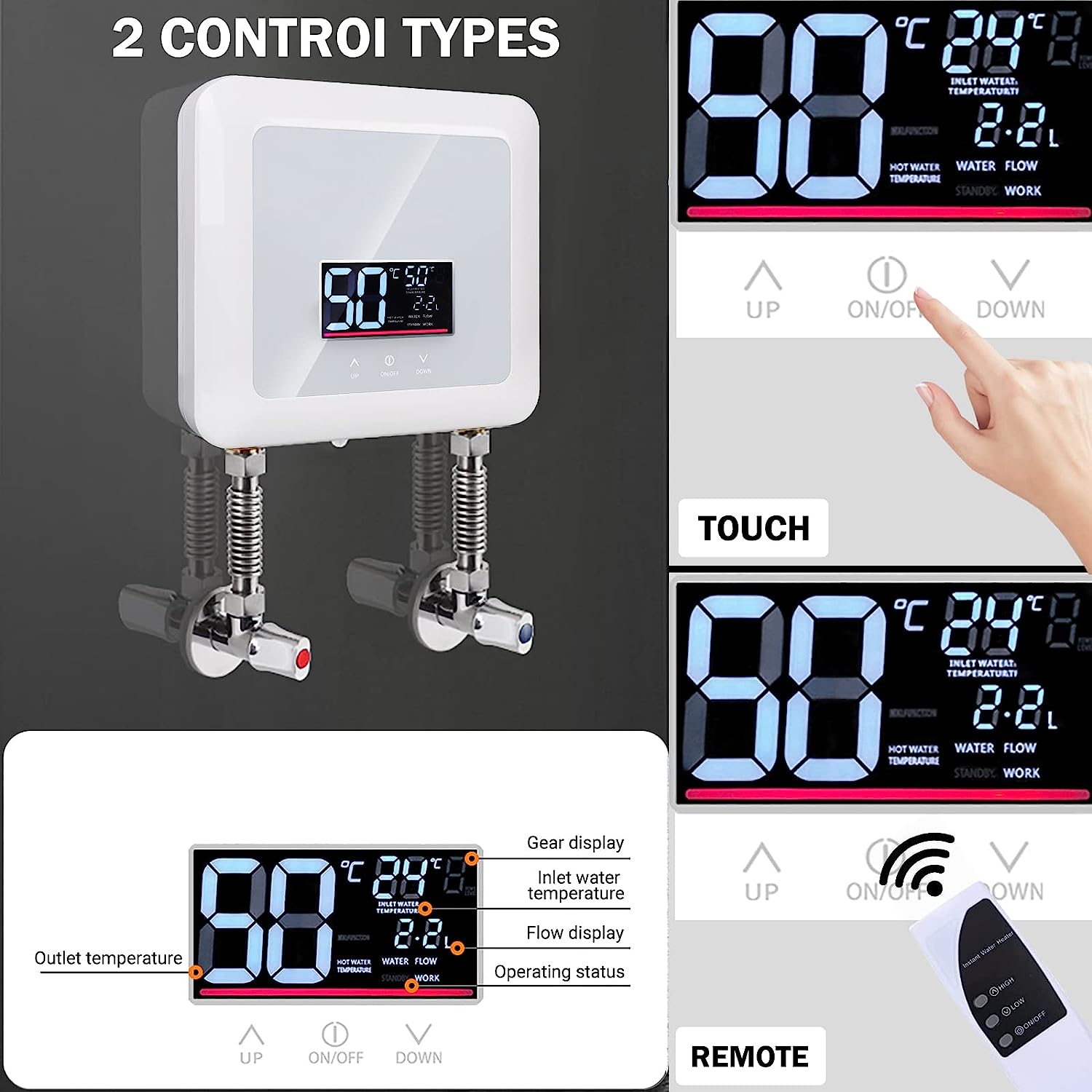 Tankless Water Heater Electric 5500W 110V,Constant Temperature Instant Hot Water Heater with Remote Control Digital Display RV water heater for Home Kitchen Indoor(White)(Can't Use Socket)