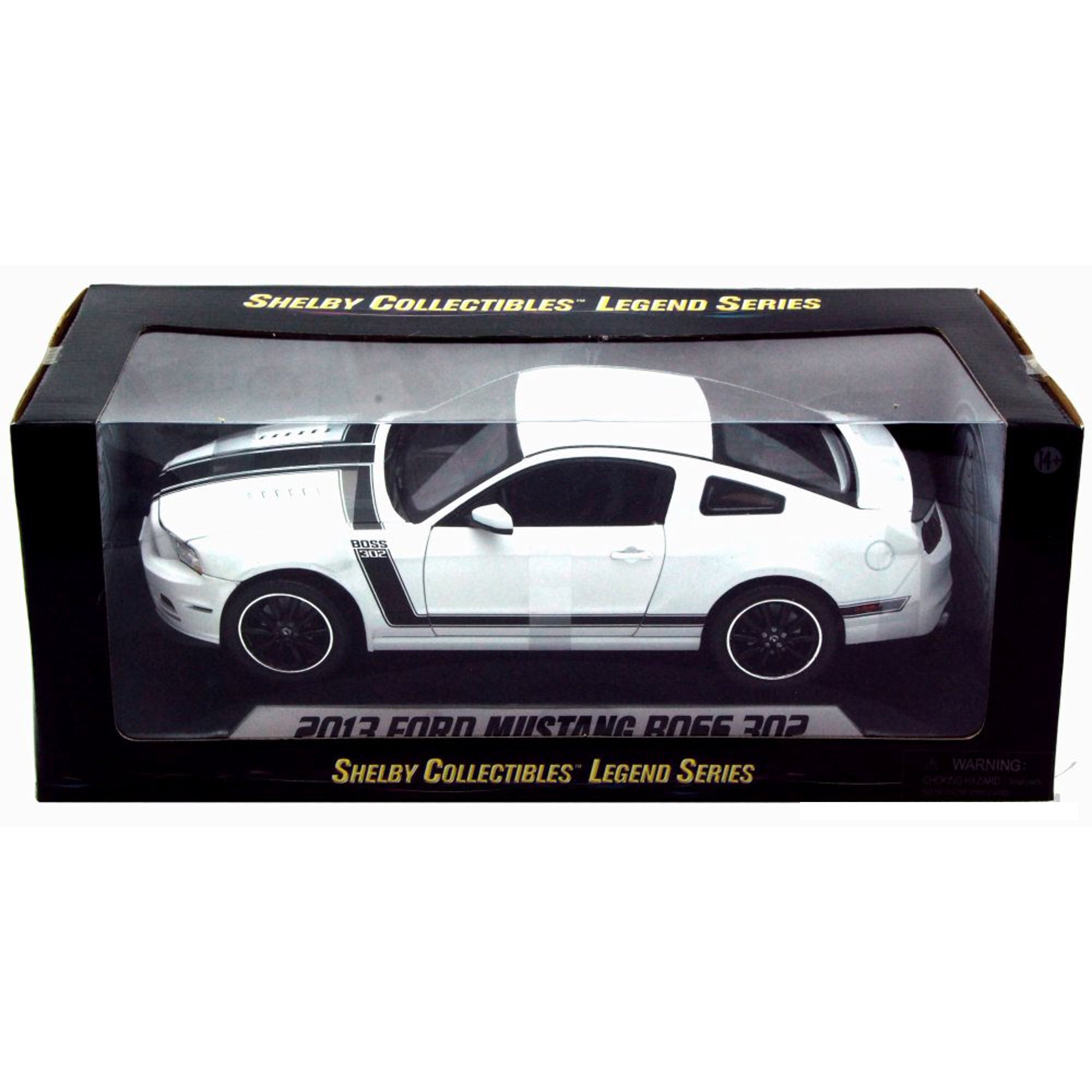 2013 Ford Mustang Boss 302, White w/ Black Stripes - Shelby SC452 - 1/18 Scale Diecast Model