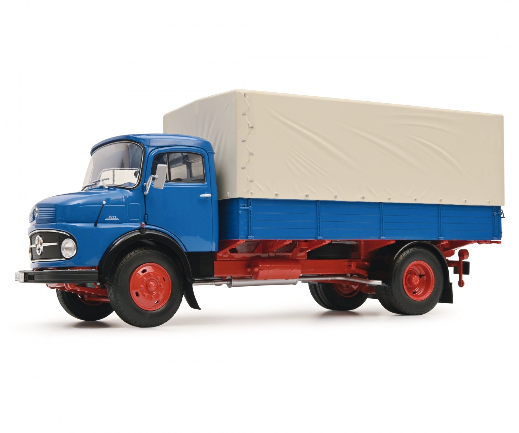 Schuco 1:18 Mercedes-Benz L911 Flatbed + Tarpaulin Truck Blue 450044800