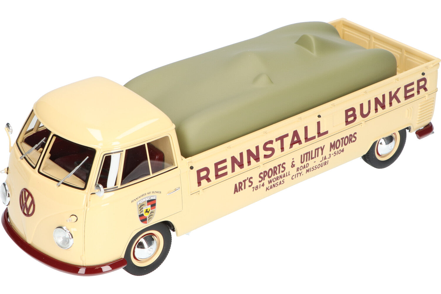 Schuco 1:18 Volkswagen VW Bulli T1 Race transporter Stable Bunker with Tarpaulin 450007500
