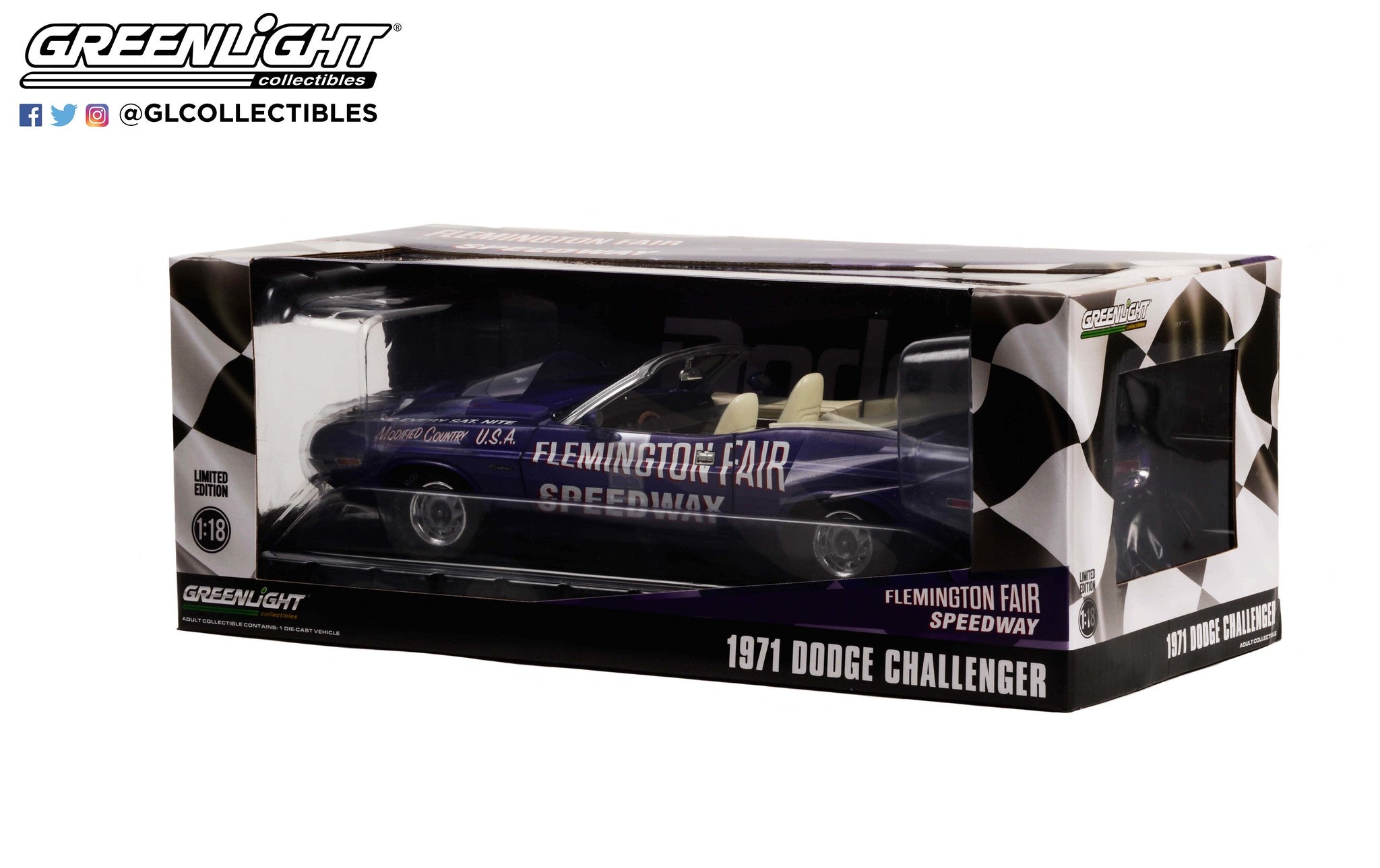 GreenLight 1:18 1971 Dodge Challenger Convertible Flemington Fair Speedway Official Pace Car 13617