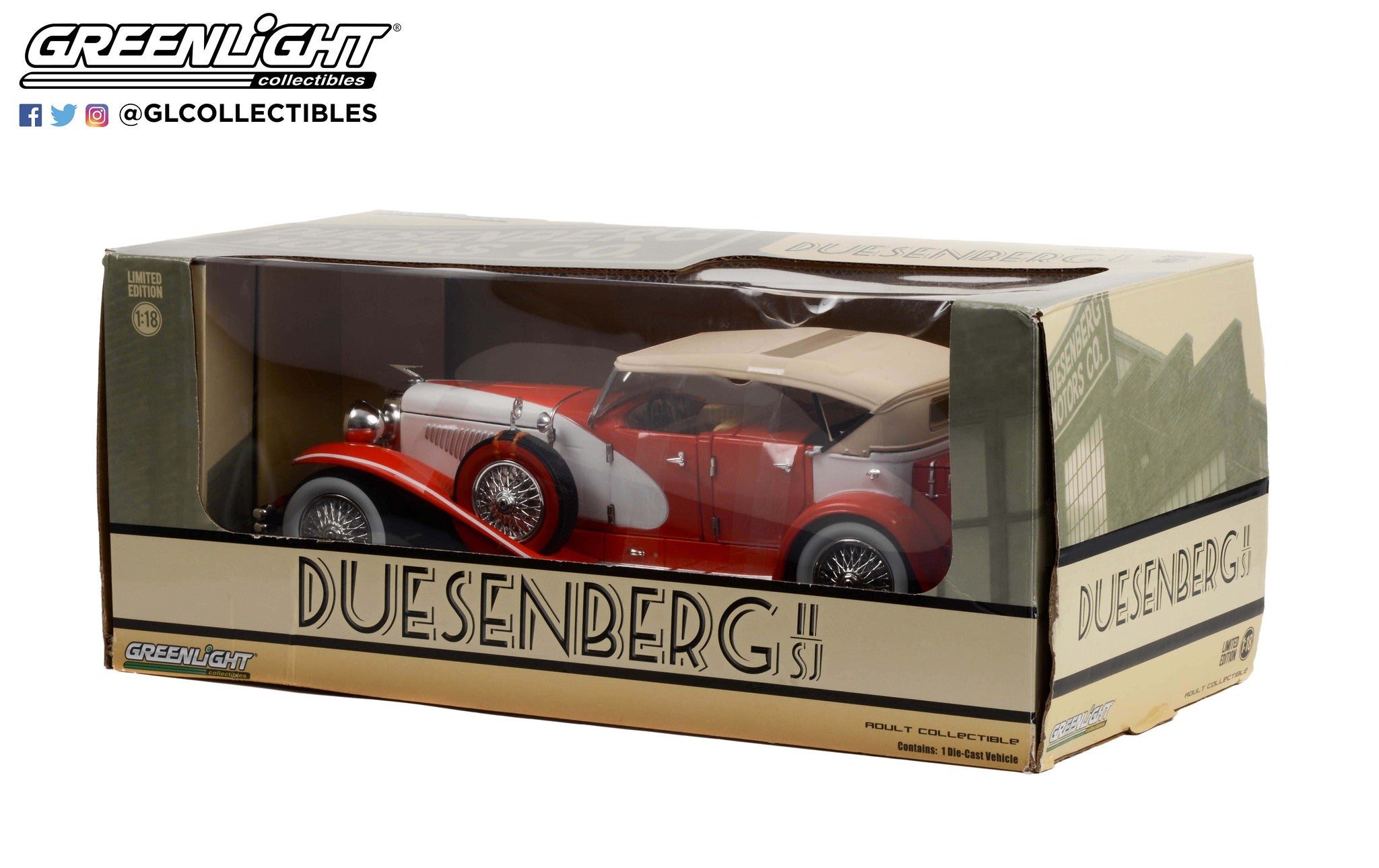 GreenLight 1:18 Duesenberg II SJ - Red and White (Top-Up) 13627