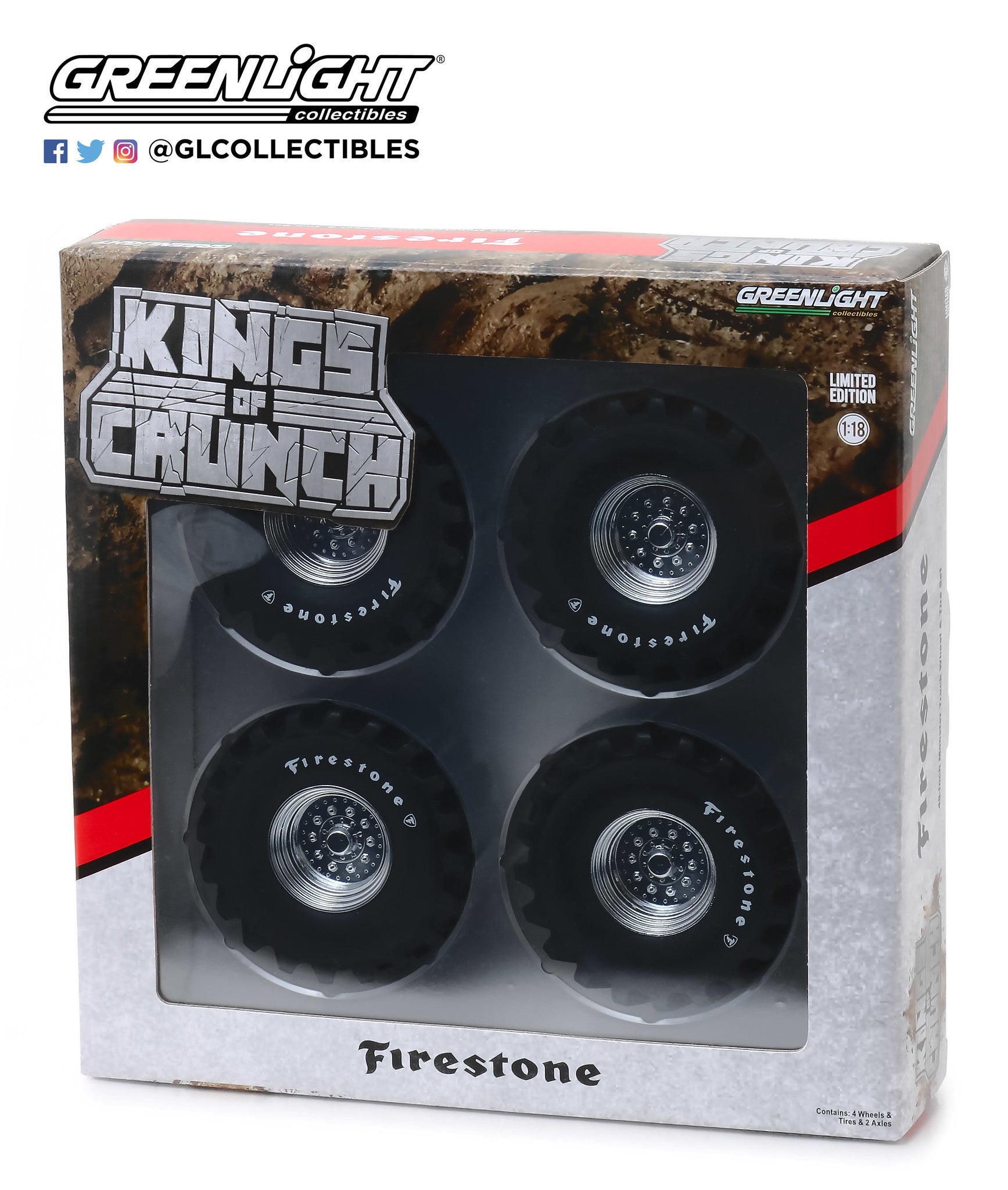 GreenLight 1:18 Kings of Crunch - 48-Inch Monster Truck Firestone Wheel & Tire Set 13546