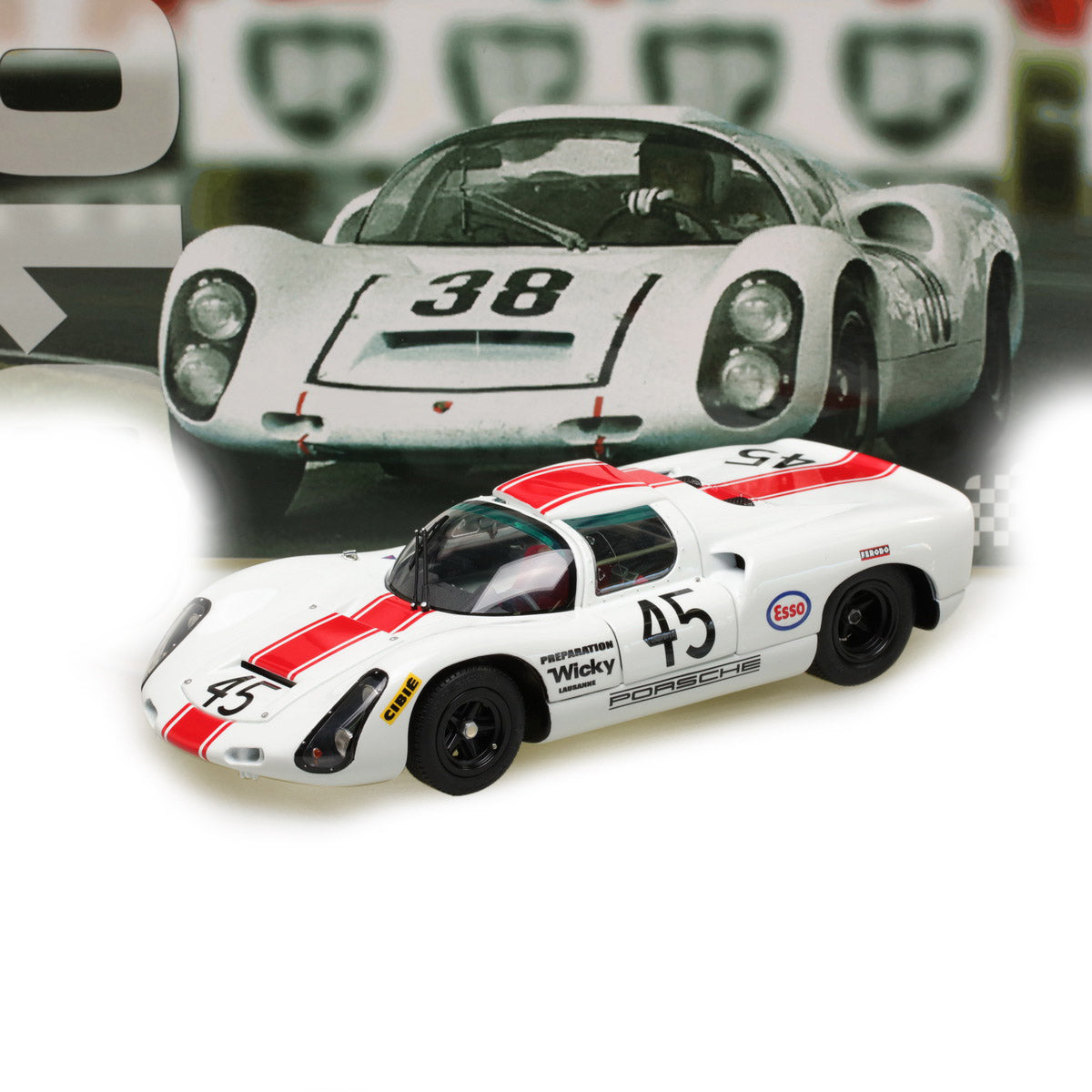 EXOTO 1:18 1968 Porsche 910 #45 Le Mans 24 Hours Jean-Pierre Hanrioud, André Wicky MTB00062B