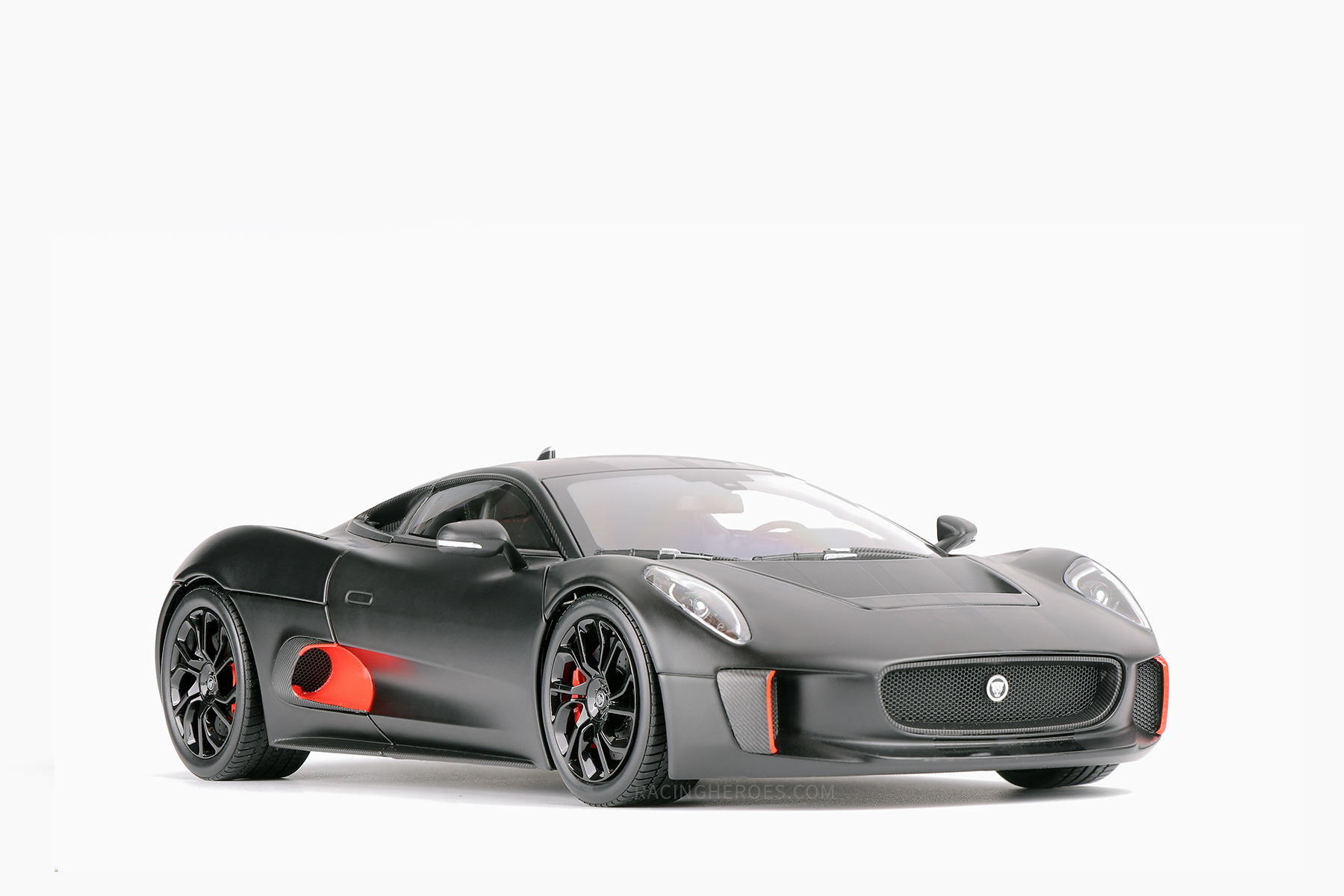 Jaguar C-X75 Satin Black with Gloss Black Stripes 1:18 by Almost Real